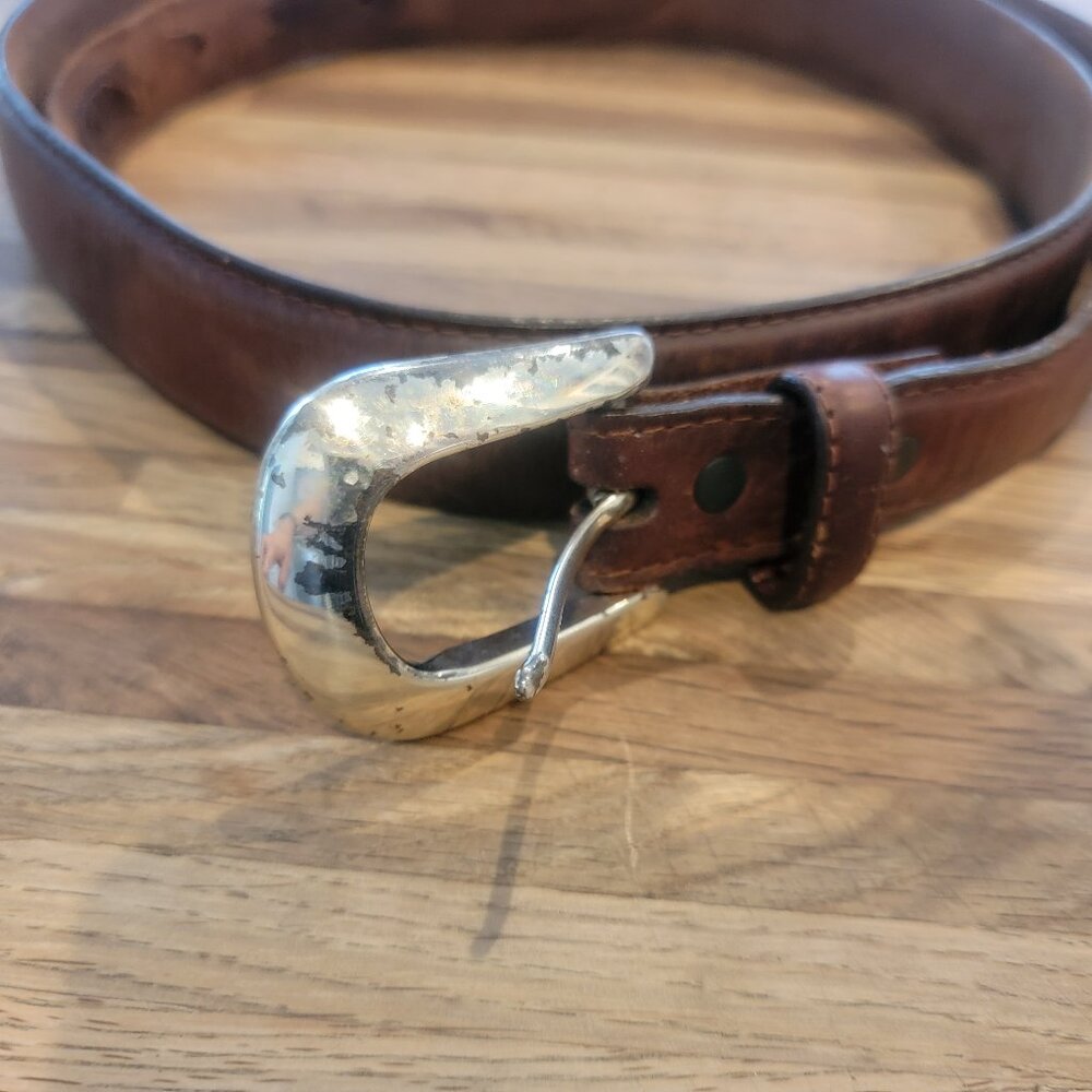 Silver Creek Classics Brown Leather Belt w Silver Hardware C70285 - Picture 3 of 12